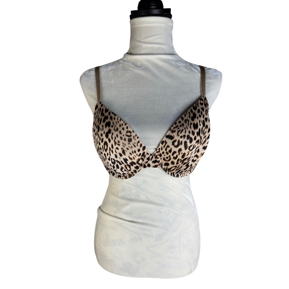 Victoria's Secret Leopard Print Lined Demi Underwire Bra Tan Black 36D 406475